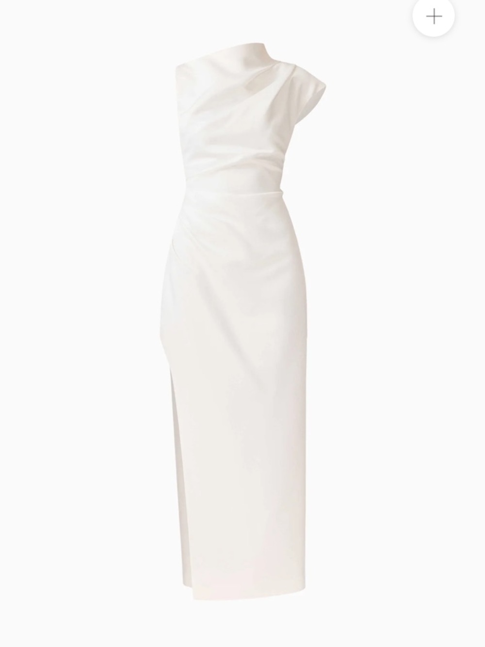 Elliatt coralie white sateen high neckline draped slit detail maxi dress medium - Picture 12 of 13